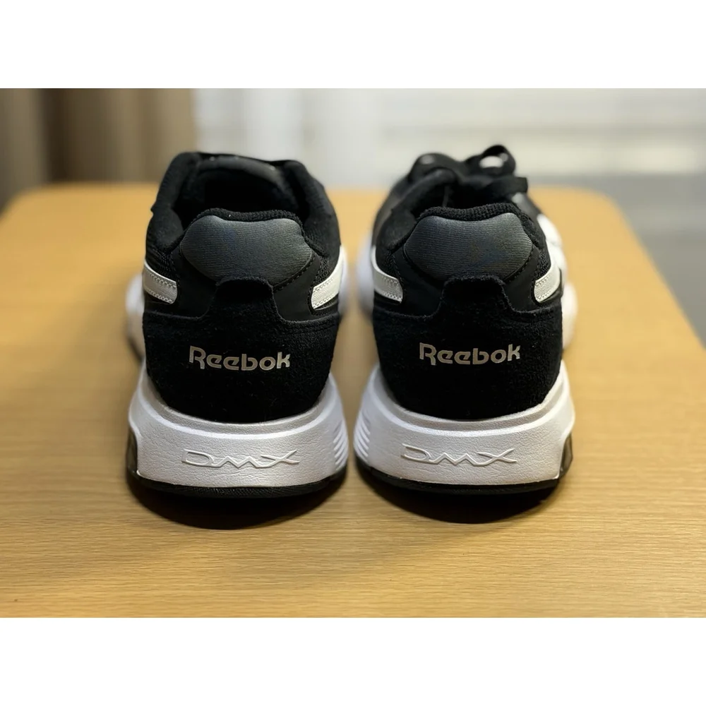 Reebok Women Suede Leather Glide DMX Sneaker Black with White Stripes Size 9.5 M